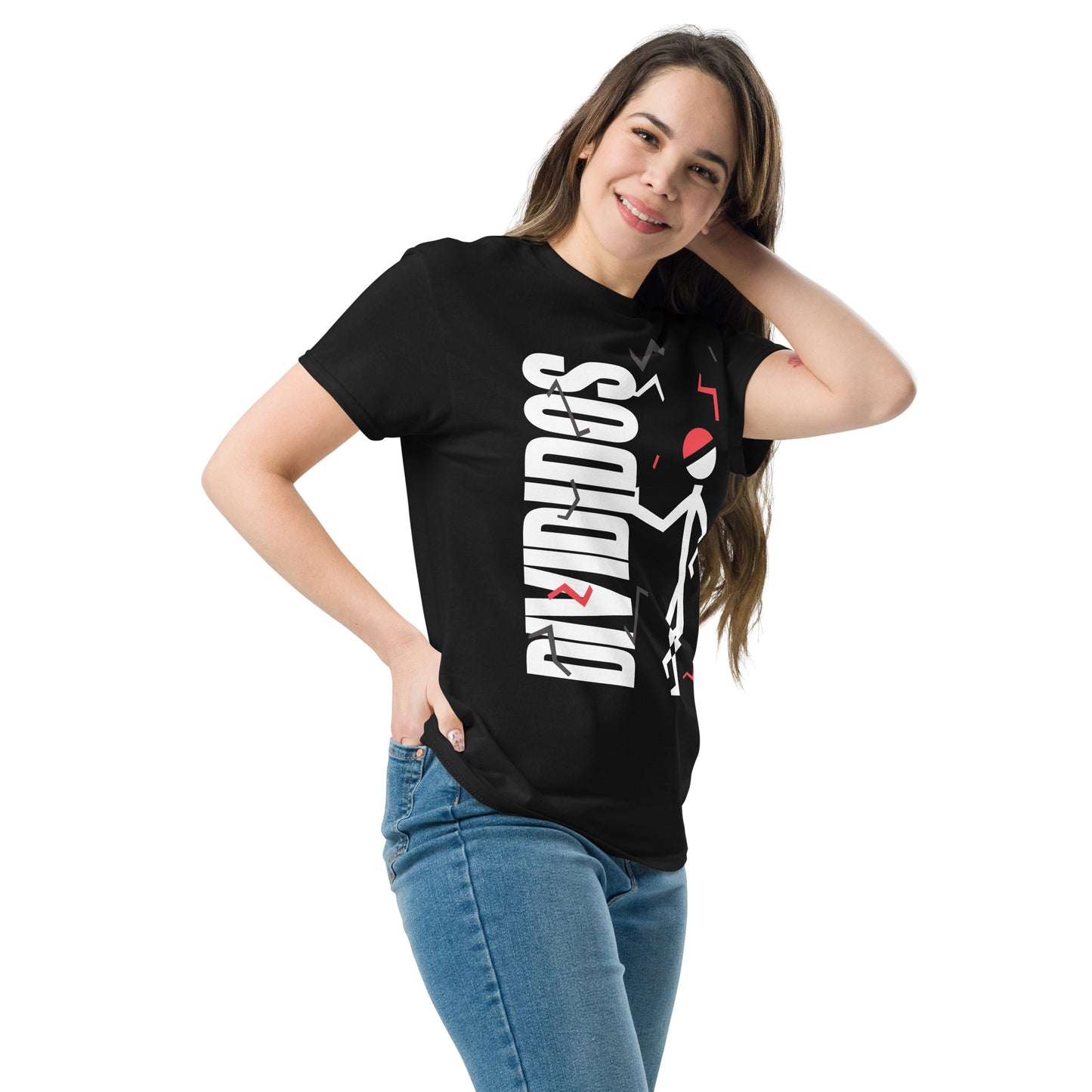Divididos. Camiseta de Algodón 100% peinado. Corte Unisex. Negra. Opción 1. CAM2412.