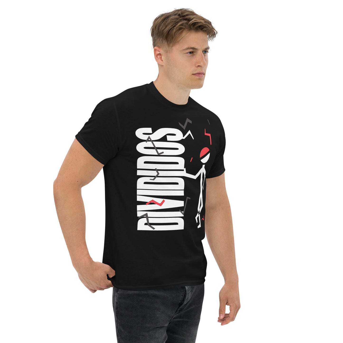Divididos. Camiseta de Algodón 100% peinado. Corte Unisex. Negra. Opción 1. CAM2412.