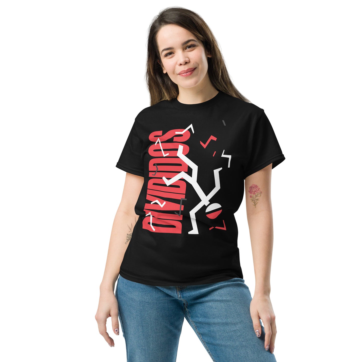 Divididos. Camiseta de Algodón 100% peinado. Corte Unisex. Negra. Opción 2. CAM2412.