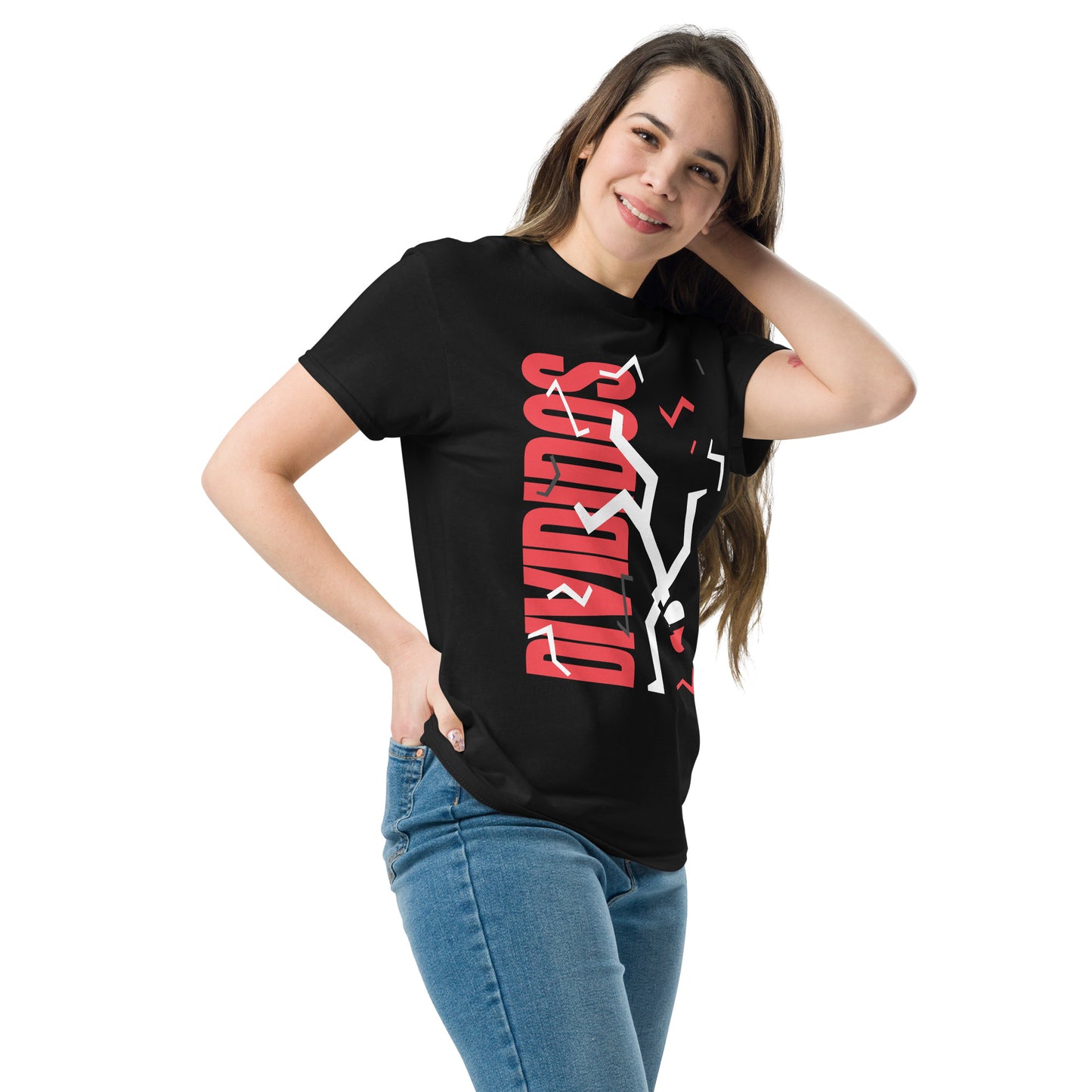 Divididos. Camiseta de Algodón 100% peinado. Corte Unisex. Negra. Opción 2. CAM2412.