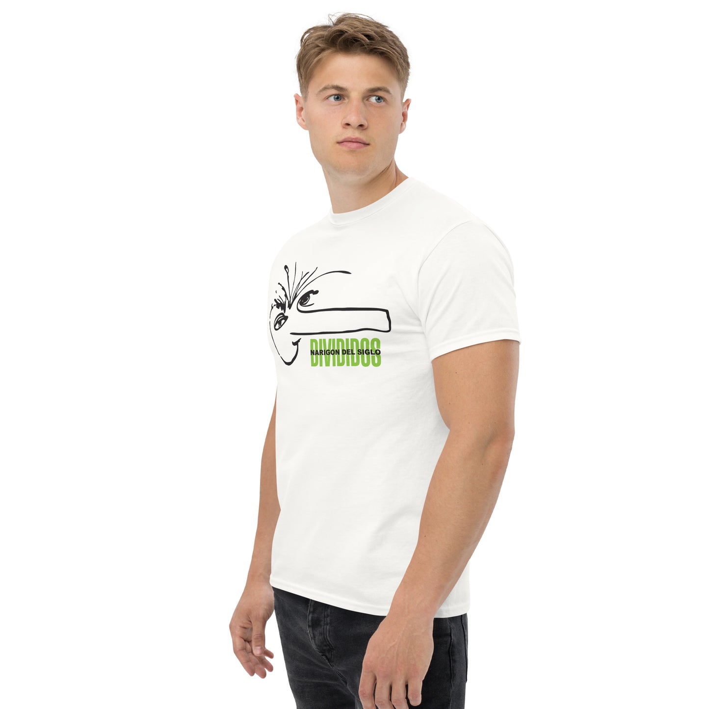 Divididos. Camiseta de Algodón 100%. Corte Unisex. Blanca y gris. CAM2414.