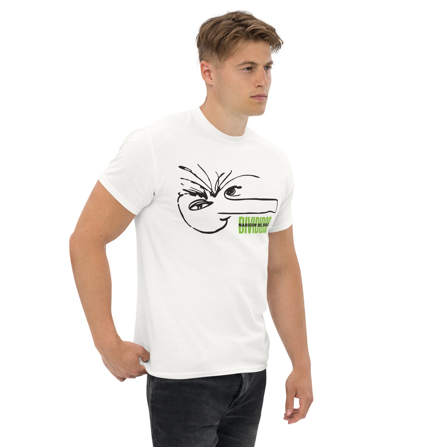 Divididos. Camiseta de Algodón 100%. Corte Unisex. Blanca y gris. CAM2414.