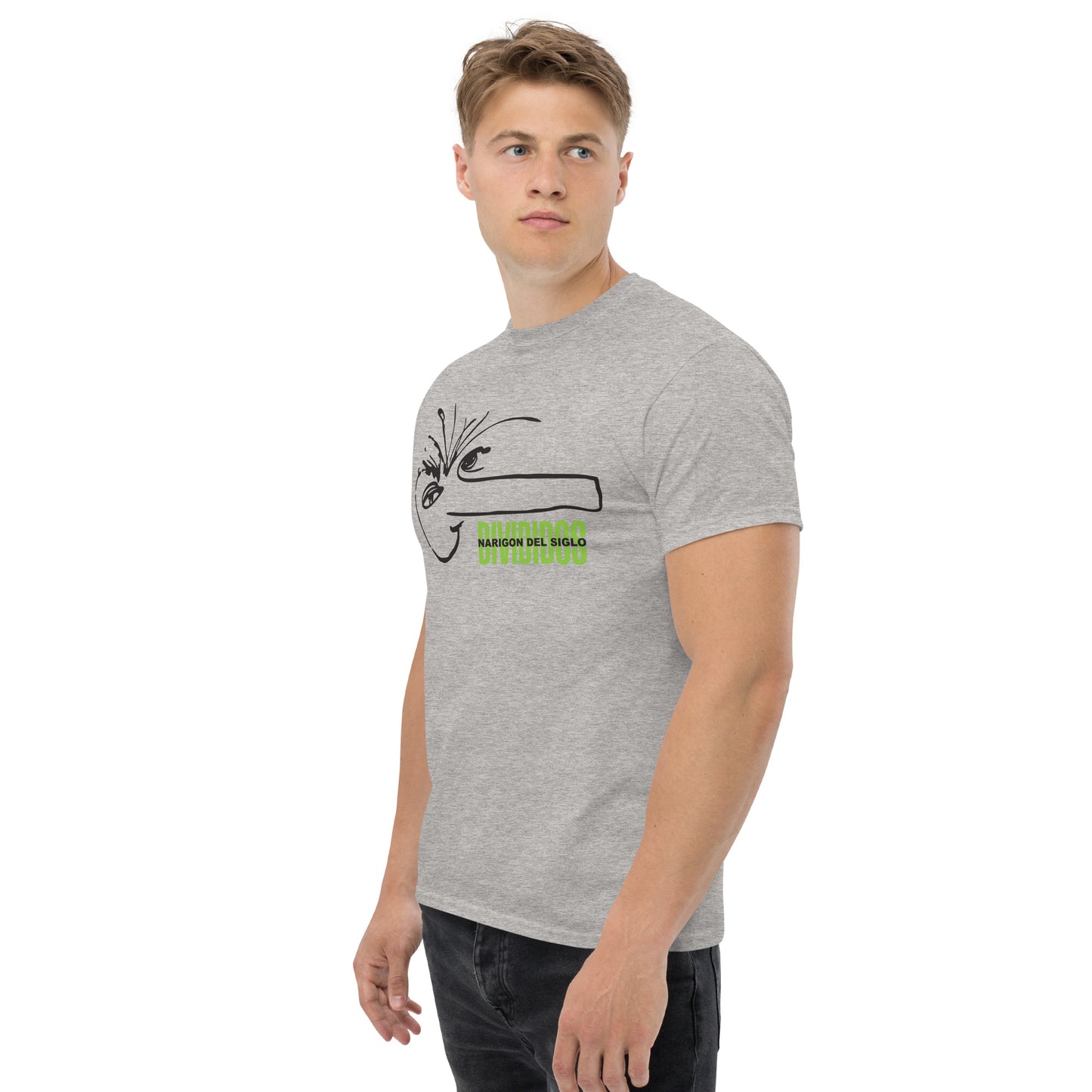 Divididos. Camiseta de Algodón 100%. Corte Unisex. Blanca y gris. CAM2414.