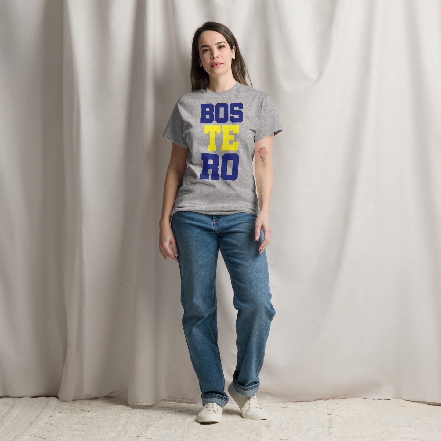 Club Atlético Boca Juniors. CABJ. Algodón 100%. Corte Unisex. Blanca y gris. CAM1216.