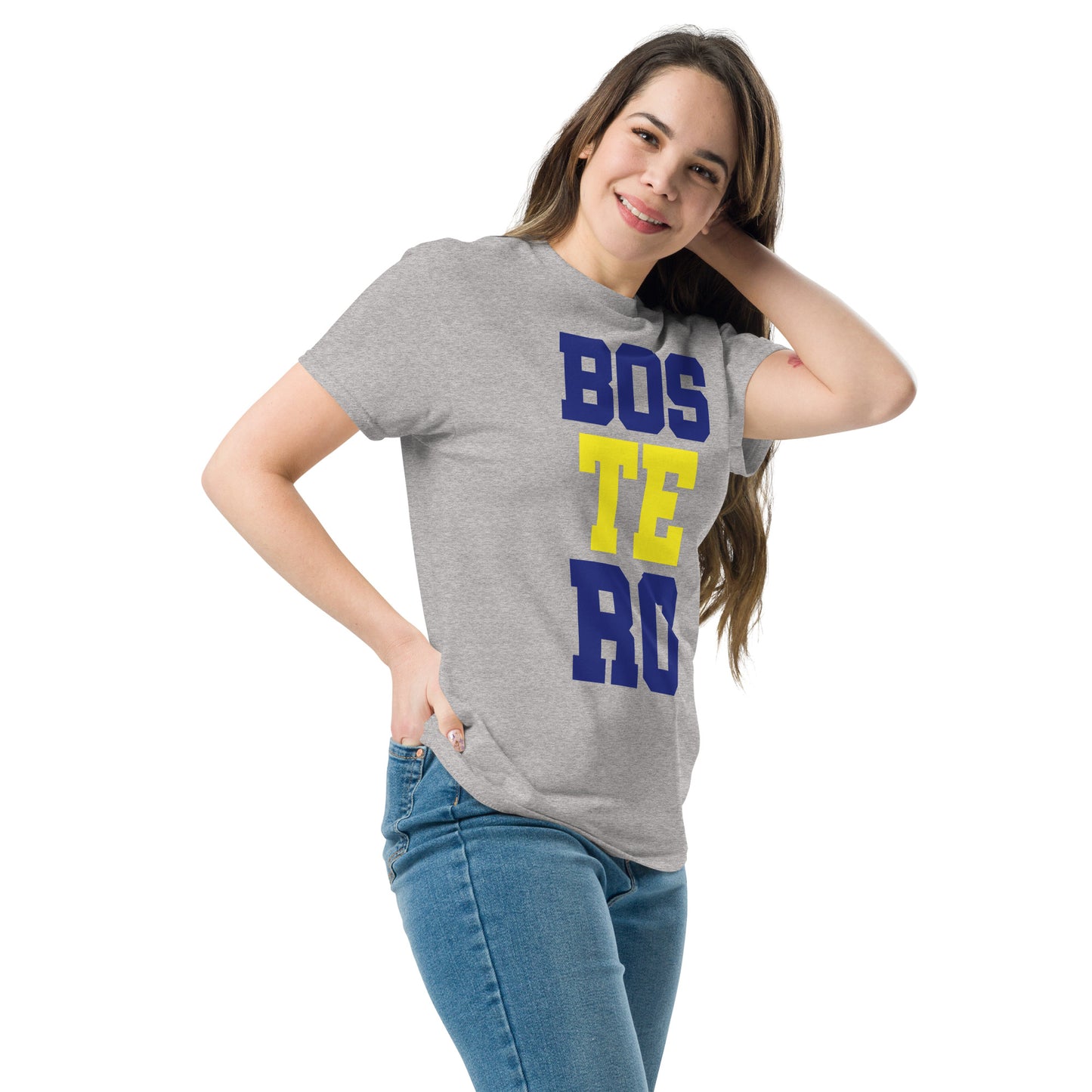 Club Atlético Boca Juniors. CABJ. Algodón 100%. Corte Unisex. Blanca y gris. CAM1216.